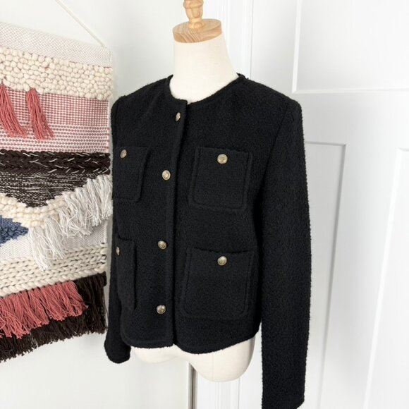 NEW Massimo Dutti Textured Cropped Jacket with Pockets Black Tweed Sz S - Picture 5 of 12